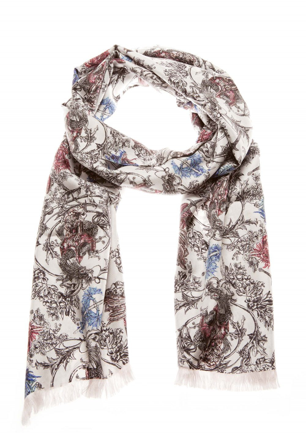Silk Scarf White Dragon