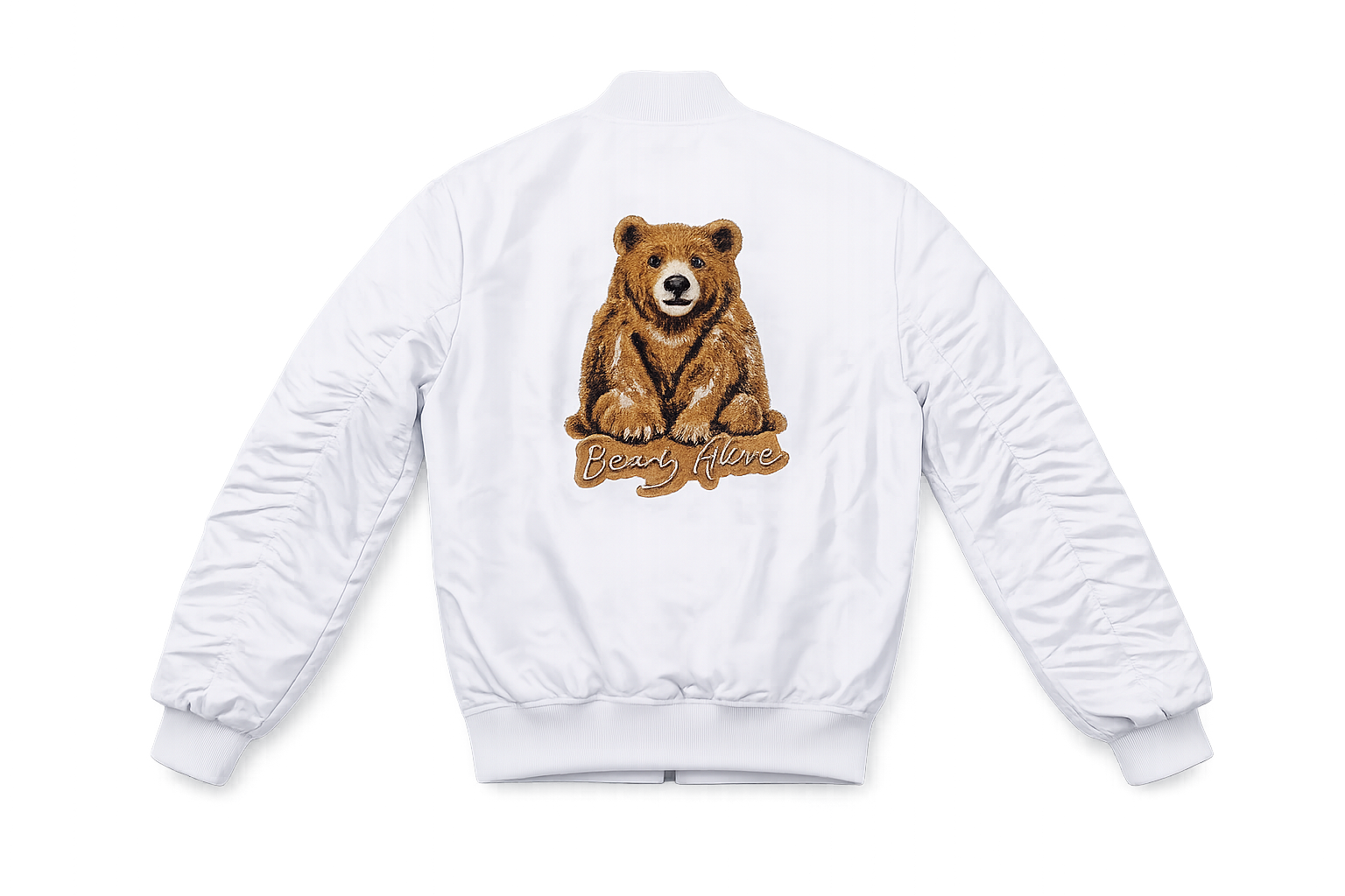Bearly Alive White Bomber Jacket