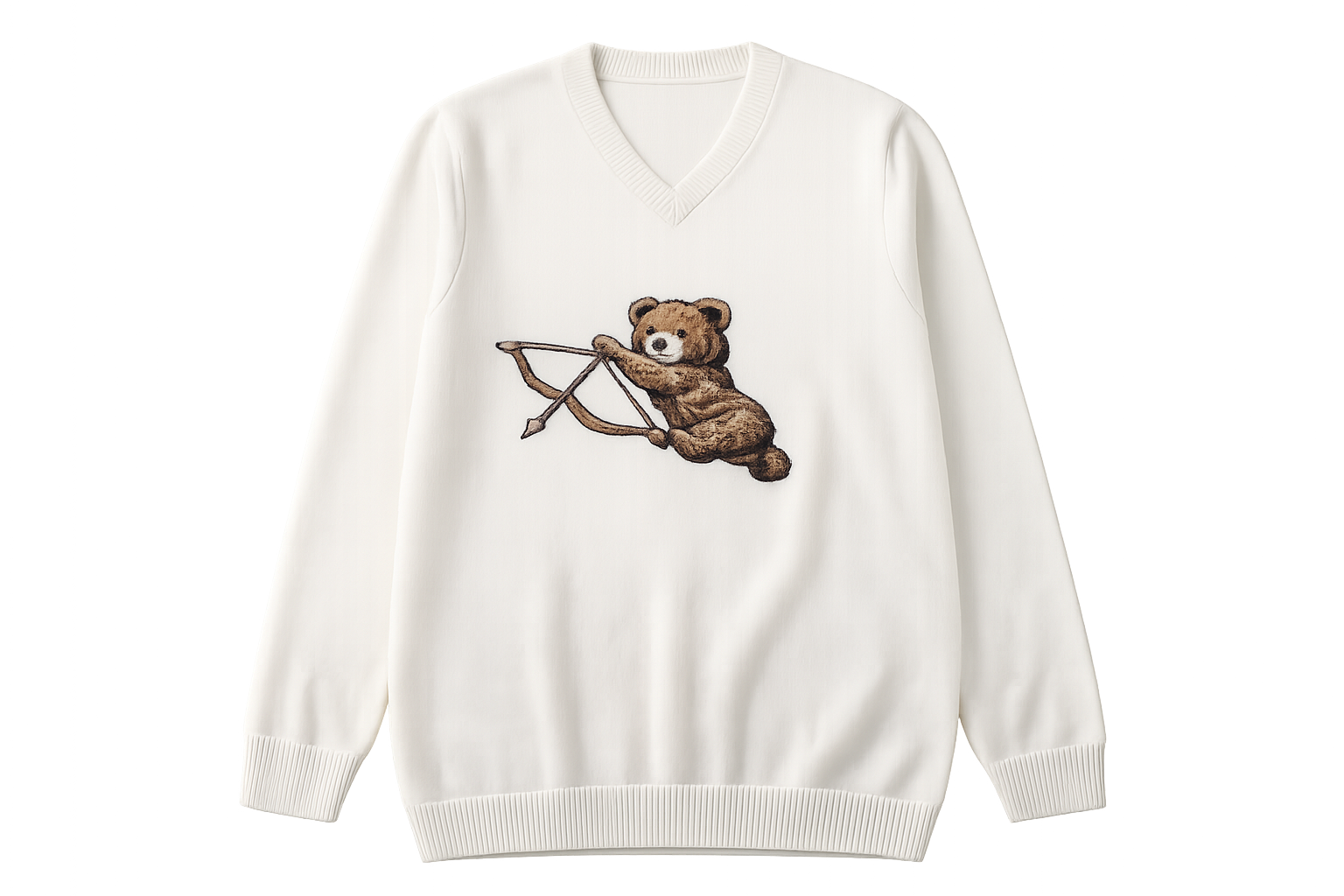 Hand Tufted Cupid Bear Knit White Jumper