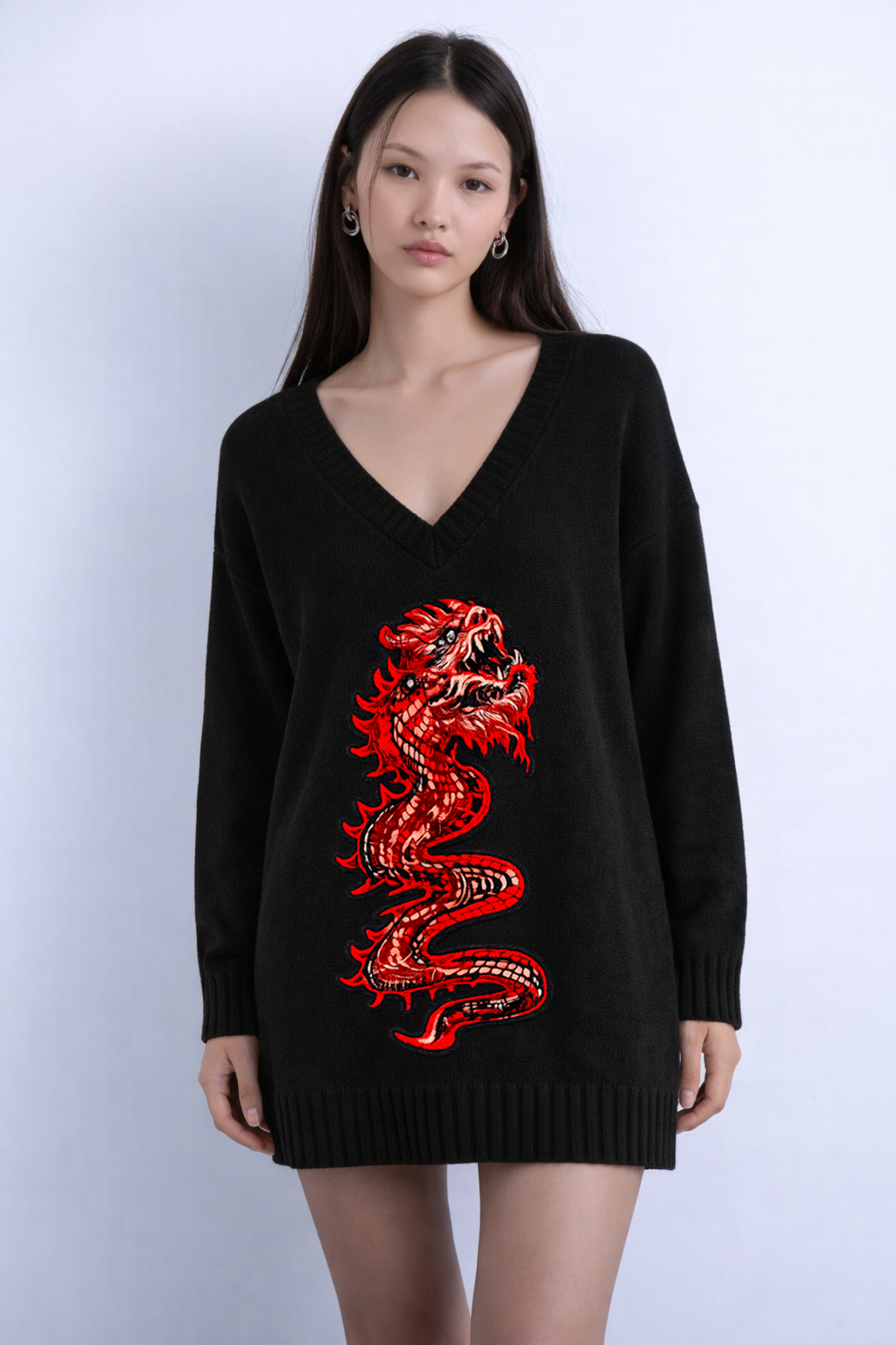 Dragon Oversized Knit Black Jumper-Dress