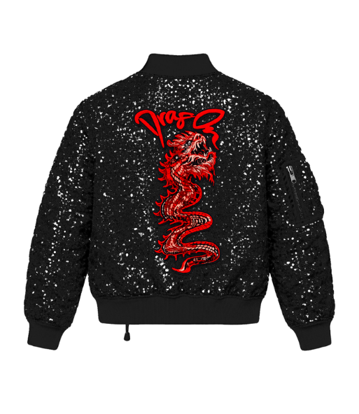 Dragon Sequin Black Bomber Jacket