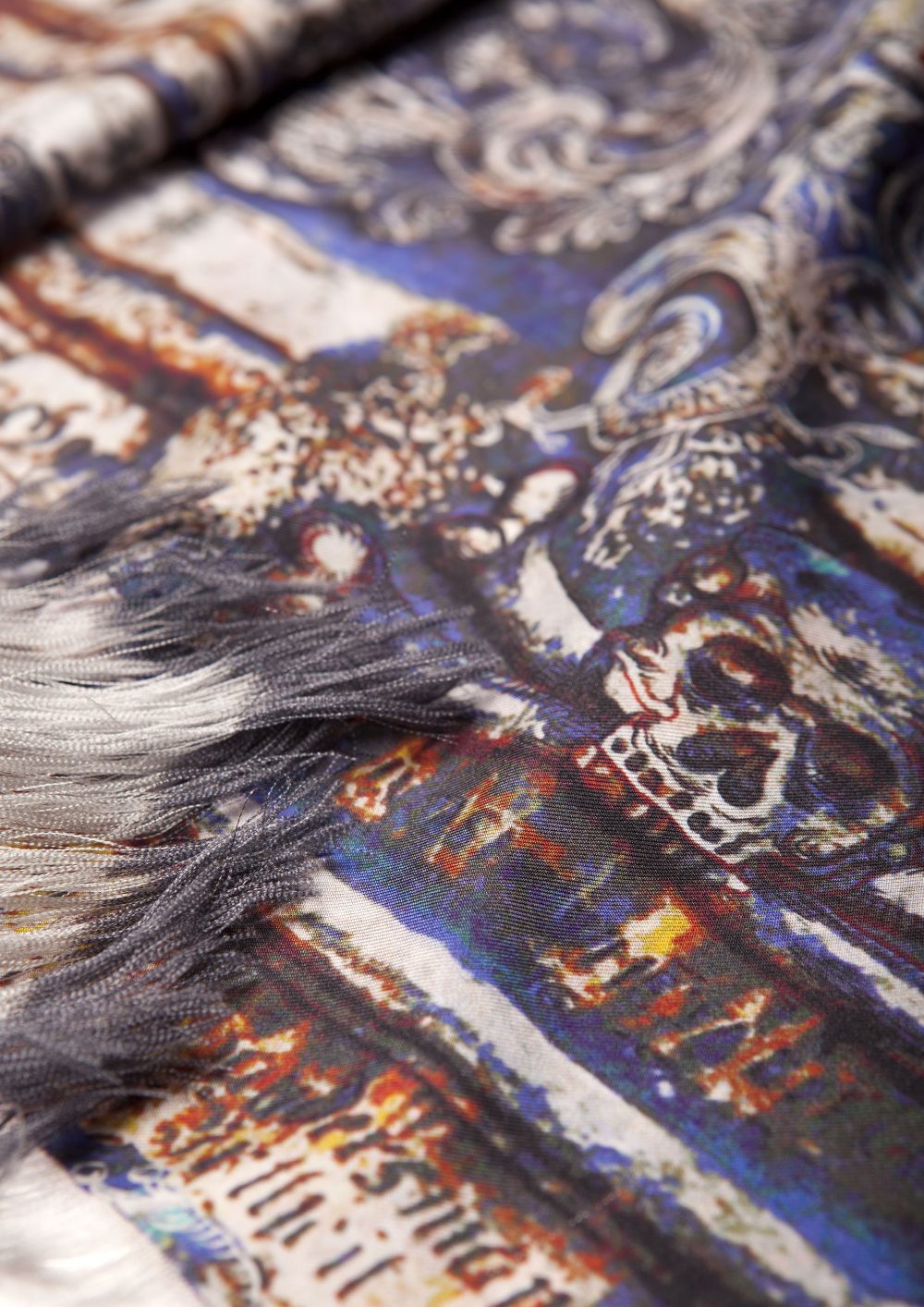 Silk Scarf Skulls Blue