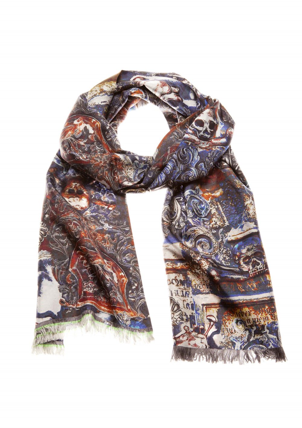 Silk Scarf Skulls Blue