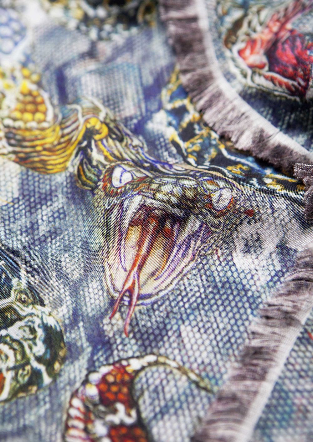 Silk Scarf Snake on Skin Blue