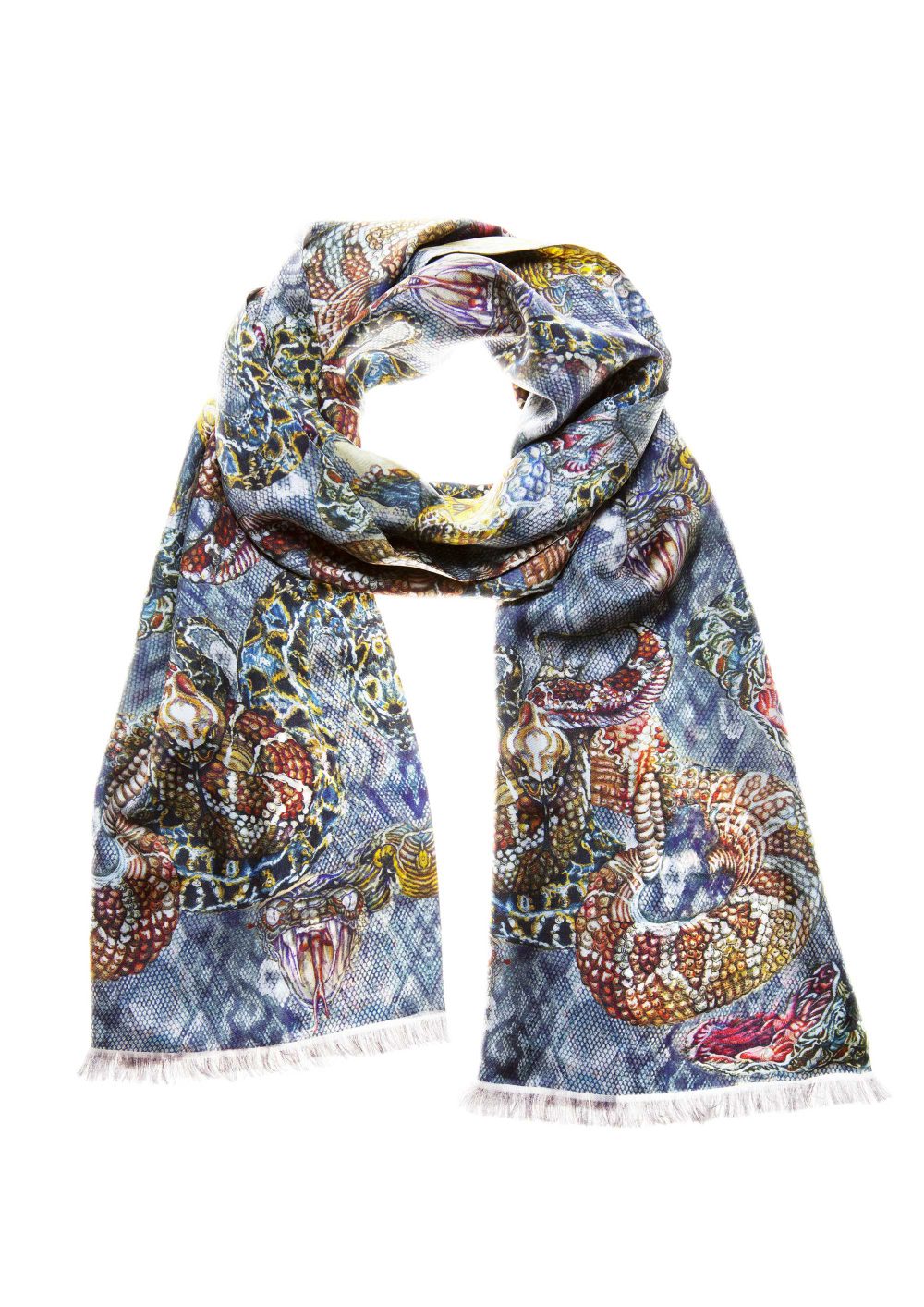 Silk Scarf Snake on Skin Blue