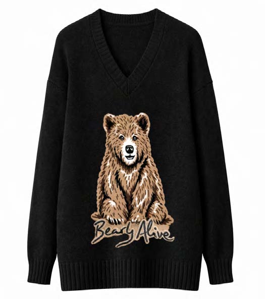 Bearly Alive Oversized Knit Black Jumper-Dress