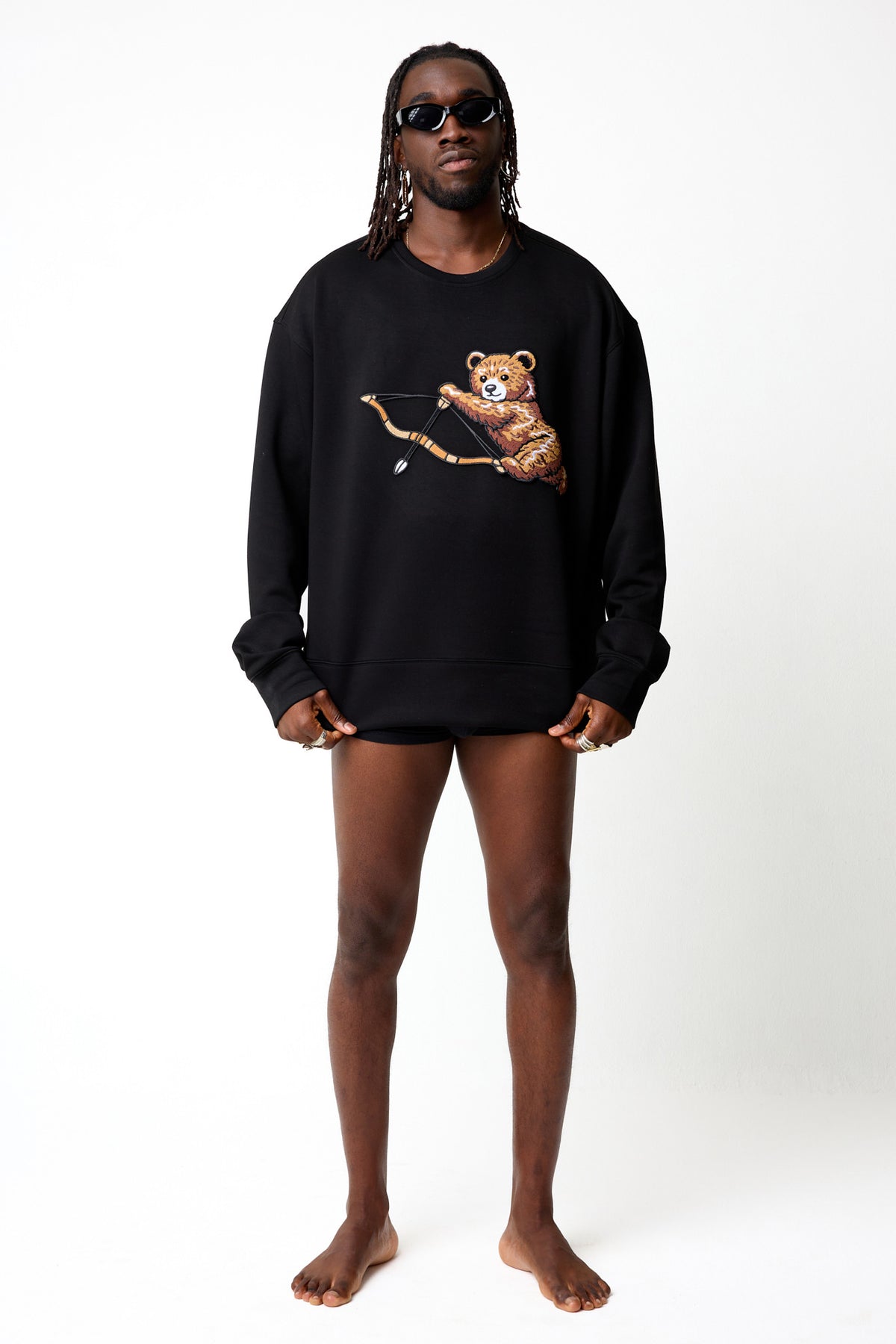 Hand Tufted Cupid Bear Black Sweater