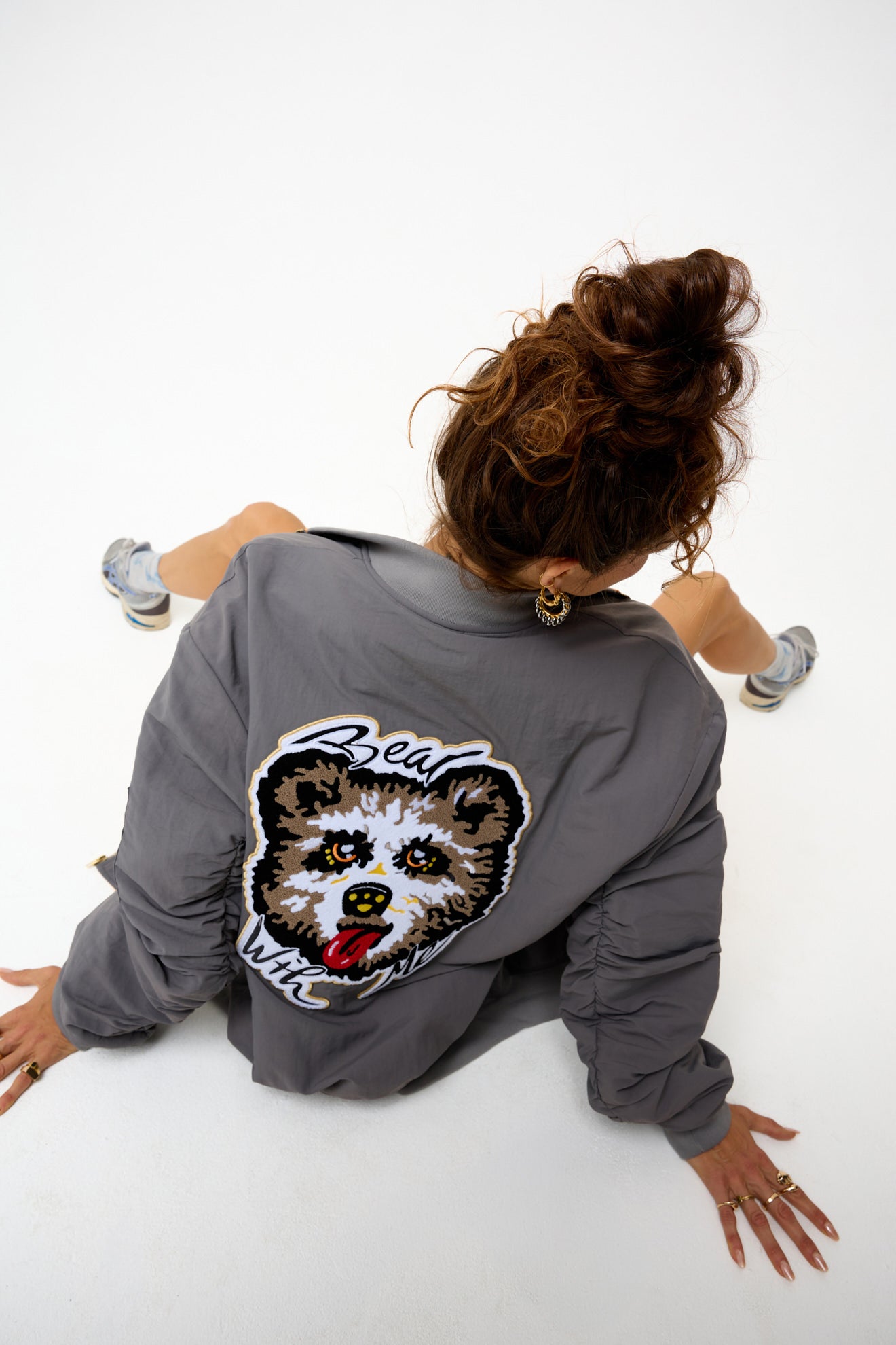Bear With Me Grey Bomber Jacket