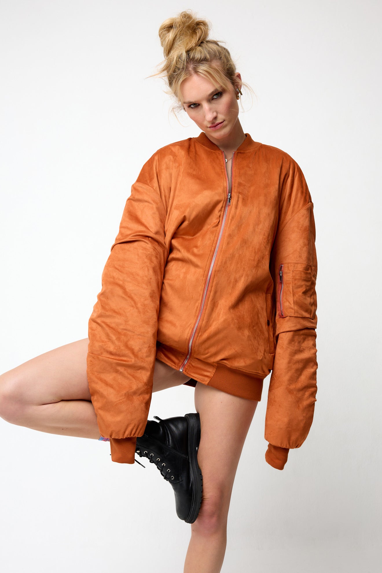 Bear Faux Suede Bomber Jacket