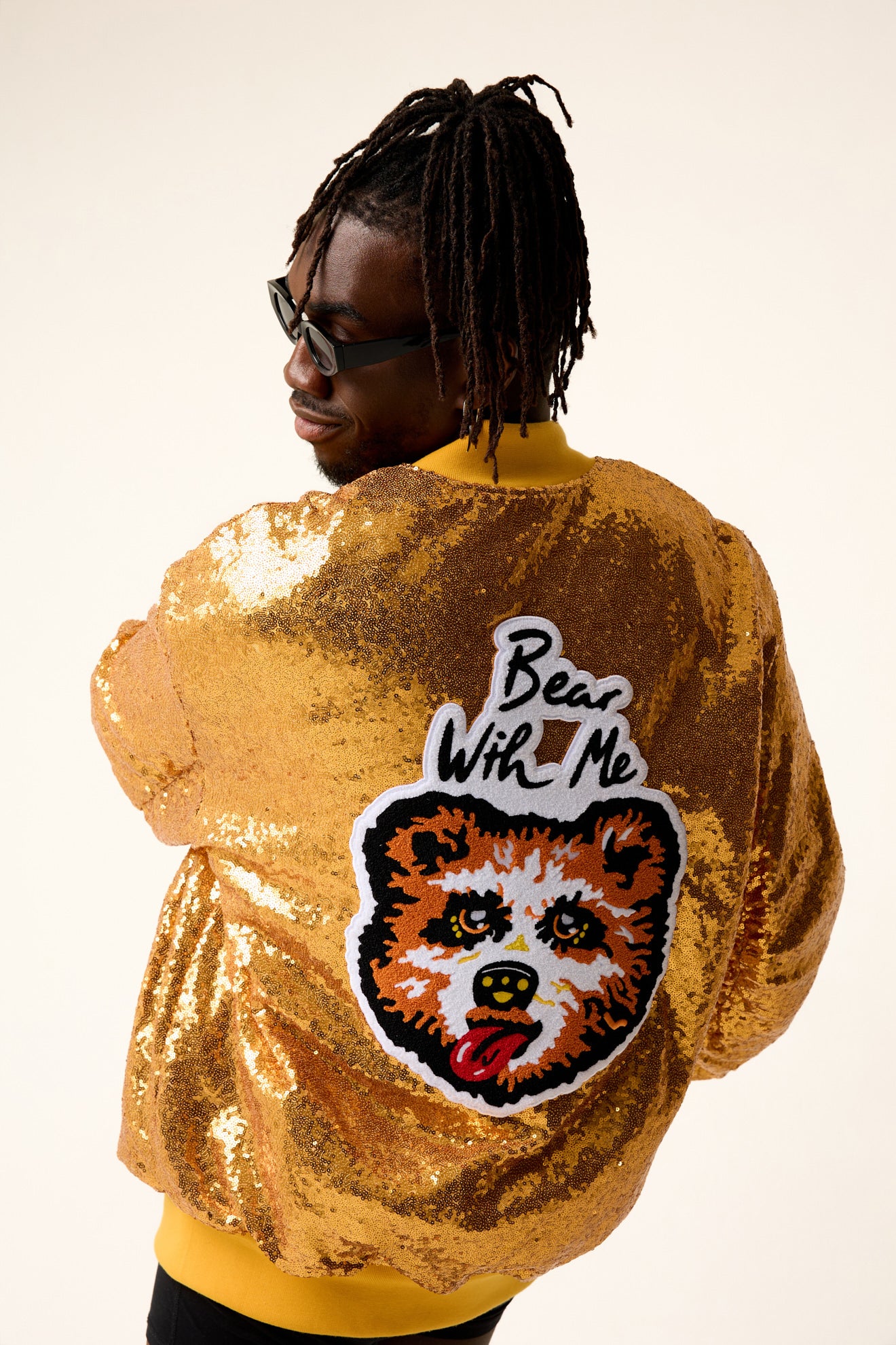Bear With Me Gold Bomber Jacket