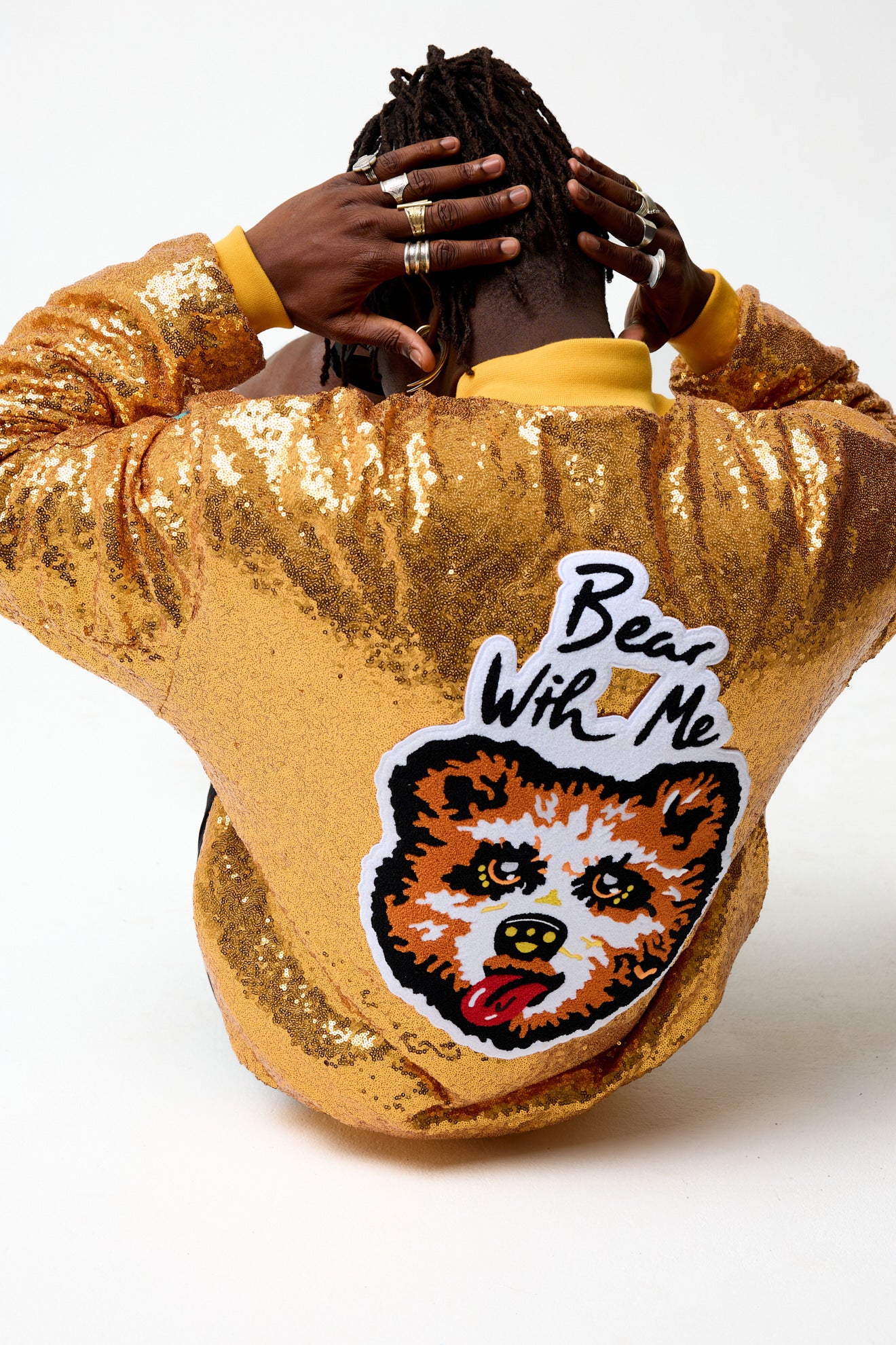 Bear With Me Gold Bomber Jacket