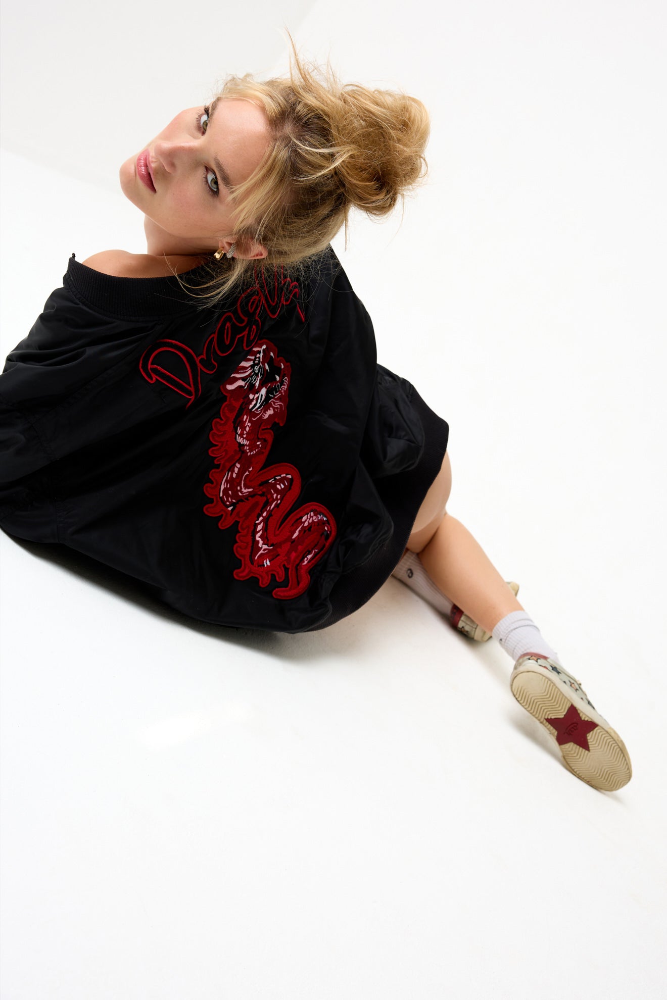 Dragon Oversized Black Bomber Jacket