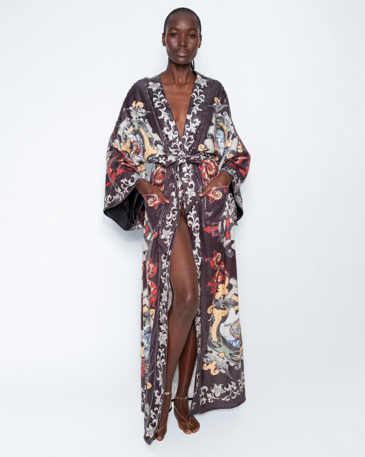 The Midnight Robe worn by a model, full length