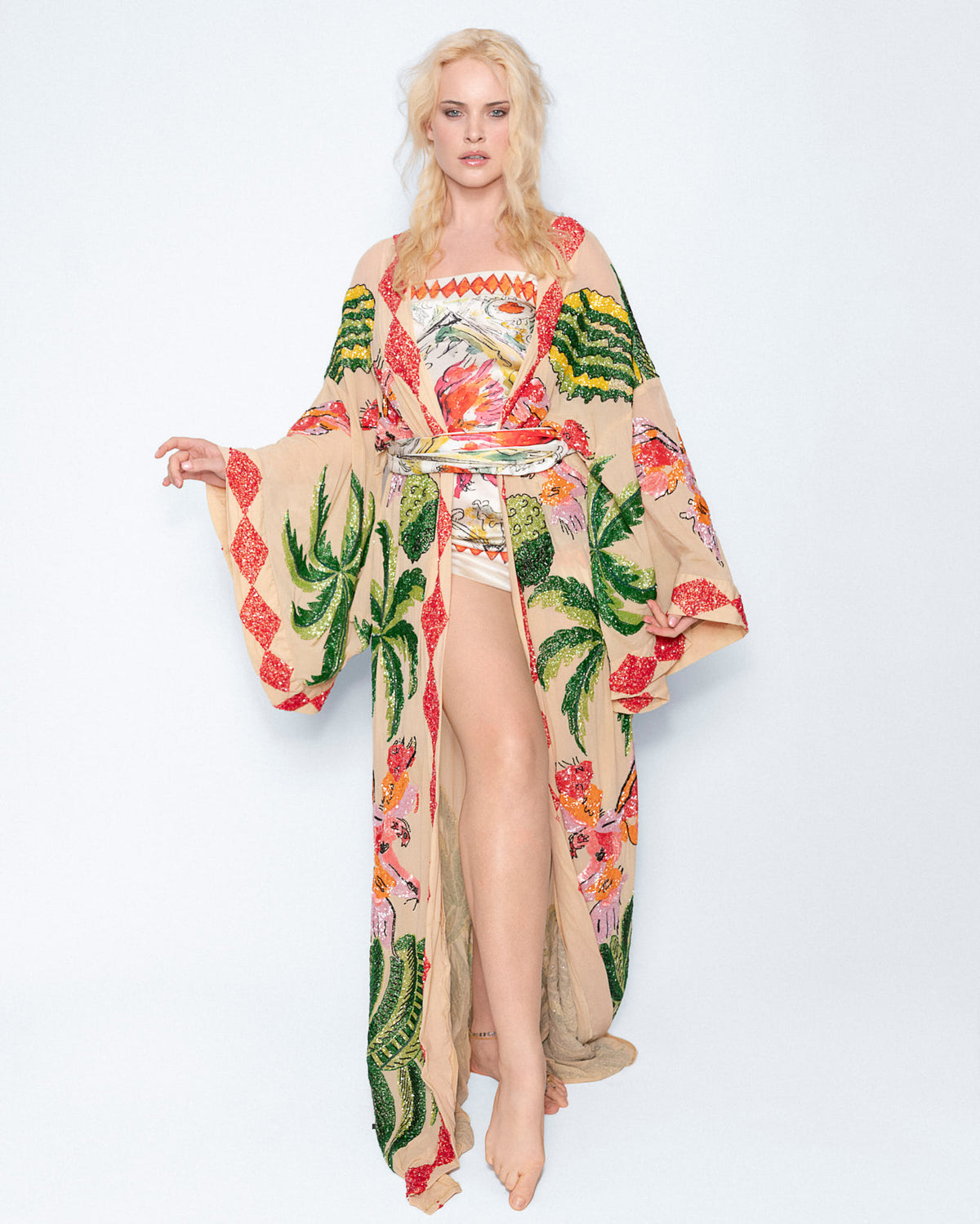 World On Fire Phoenix Embroidered Kimono