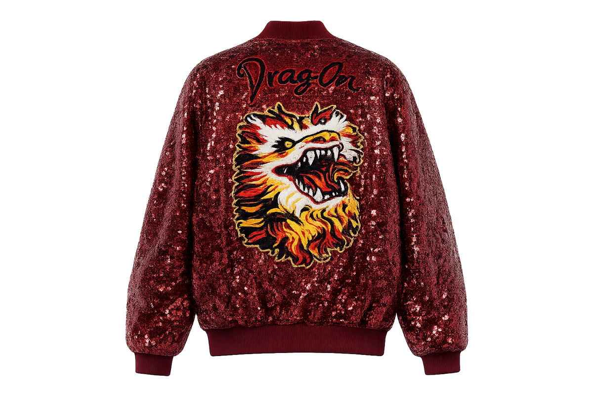 Dragon Oversized Red Sequin Bomber Jacket