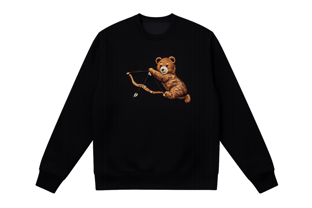 Hand Tufted Cupid Bear Black Sweater