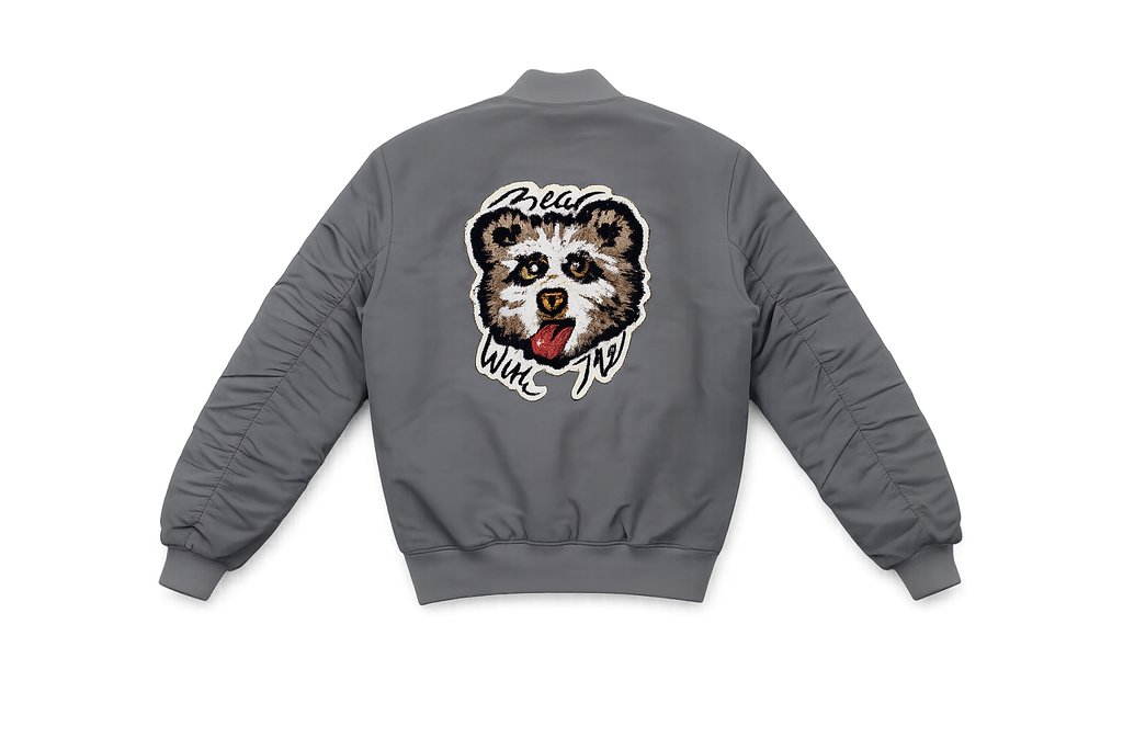 Bear With Me Grey Bomber Jacket