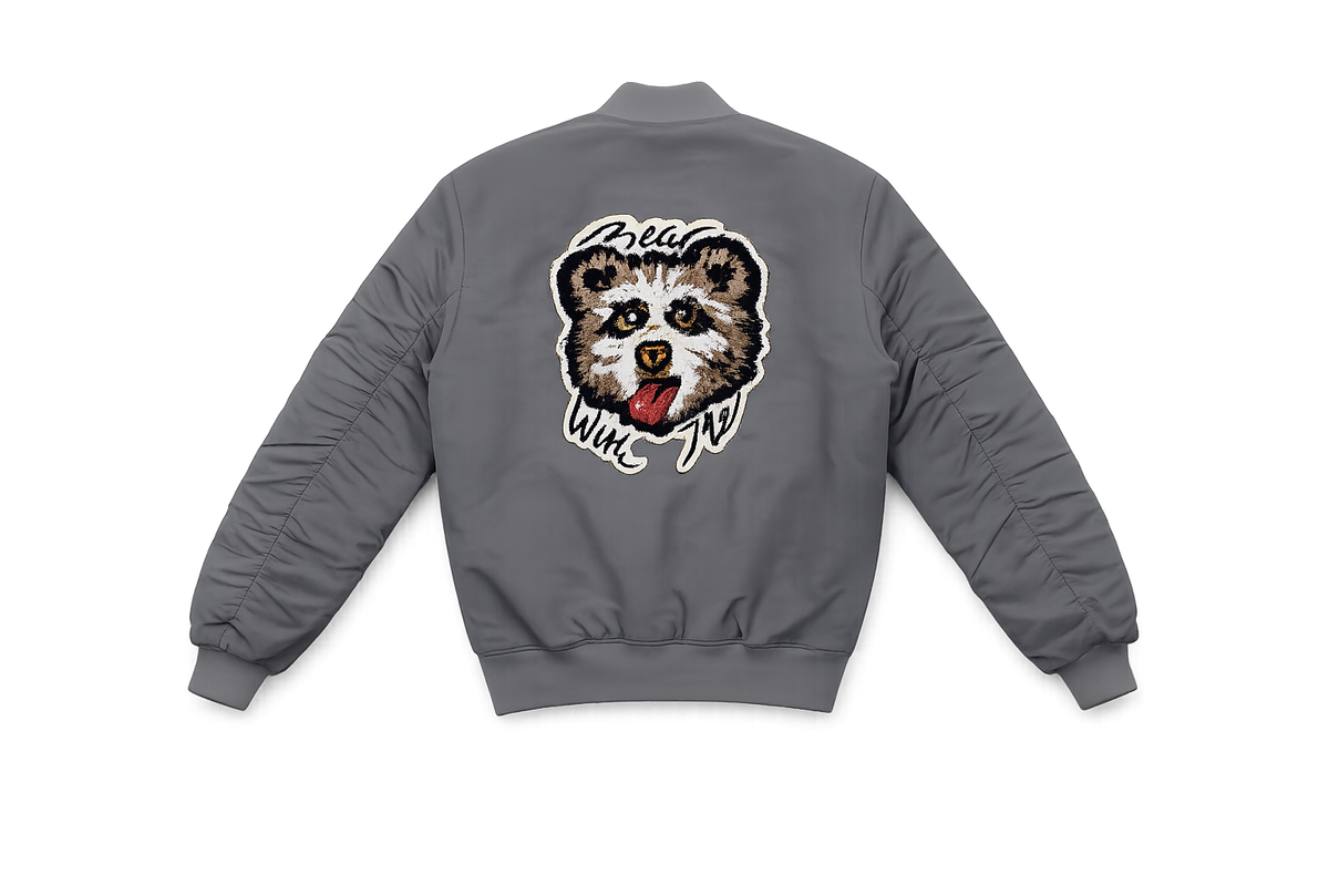 Bear With Me Grey Bomber Jacket