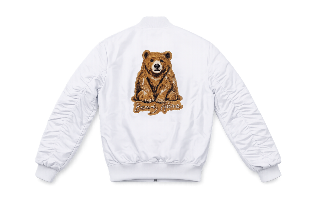 Bearly Alive White Bomber Jacket