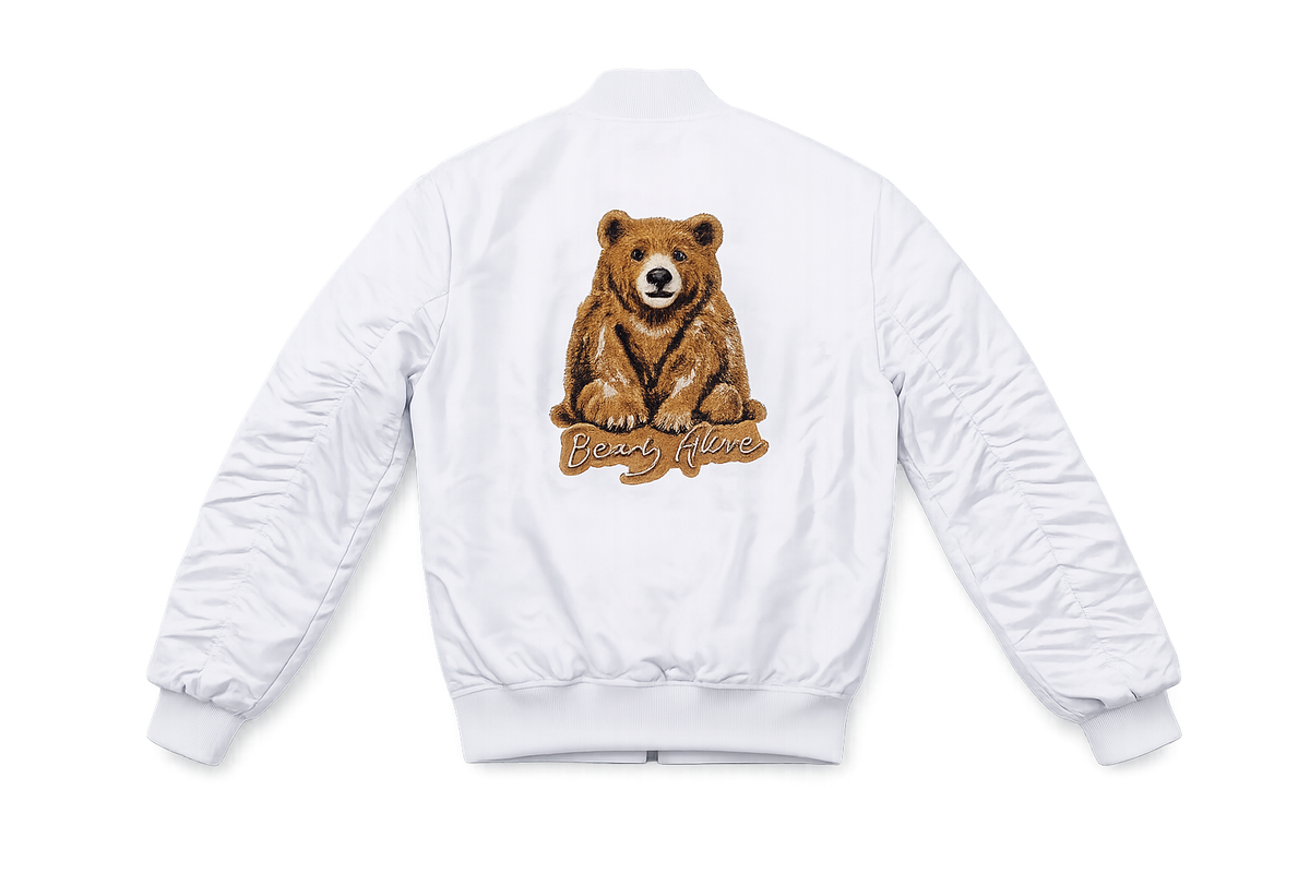 Bearly Alive White Bomber Jacket