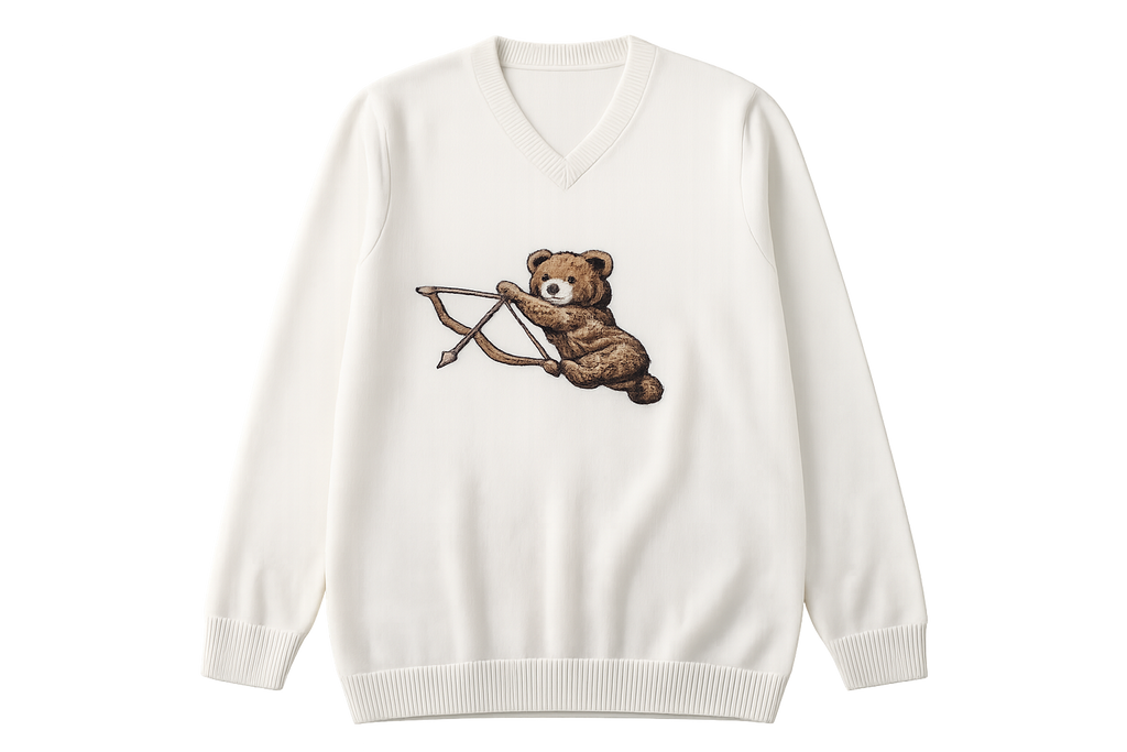 Hand Tufted Cupid Bear Knit White Jumper