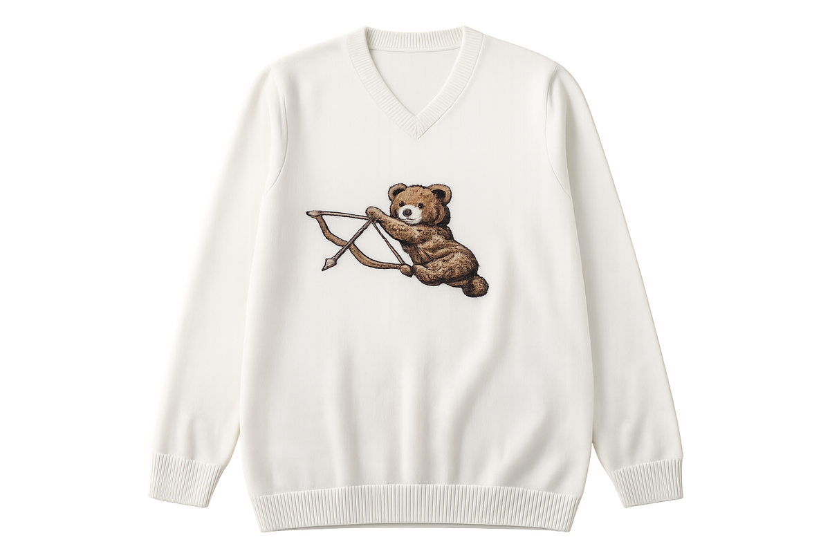 Hand Tufted Cupid Bear Knit White Jumper