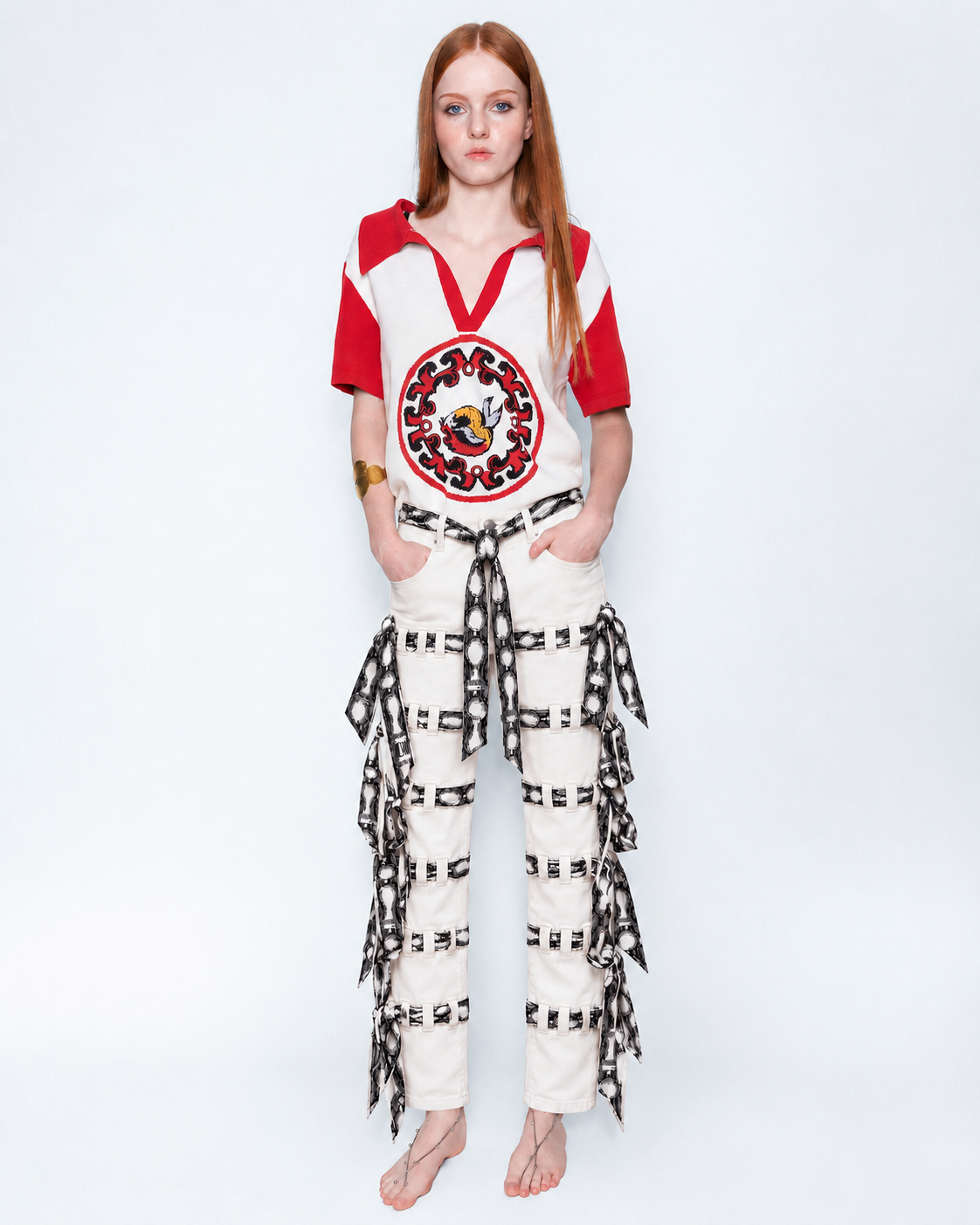 Silk Scarf-Trim Jeans