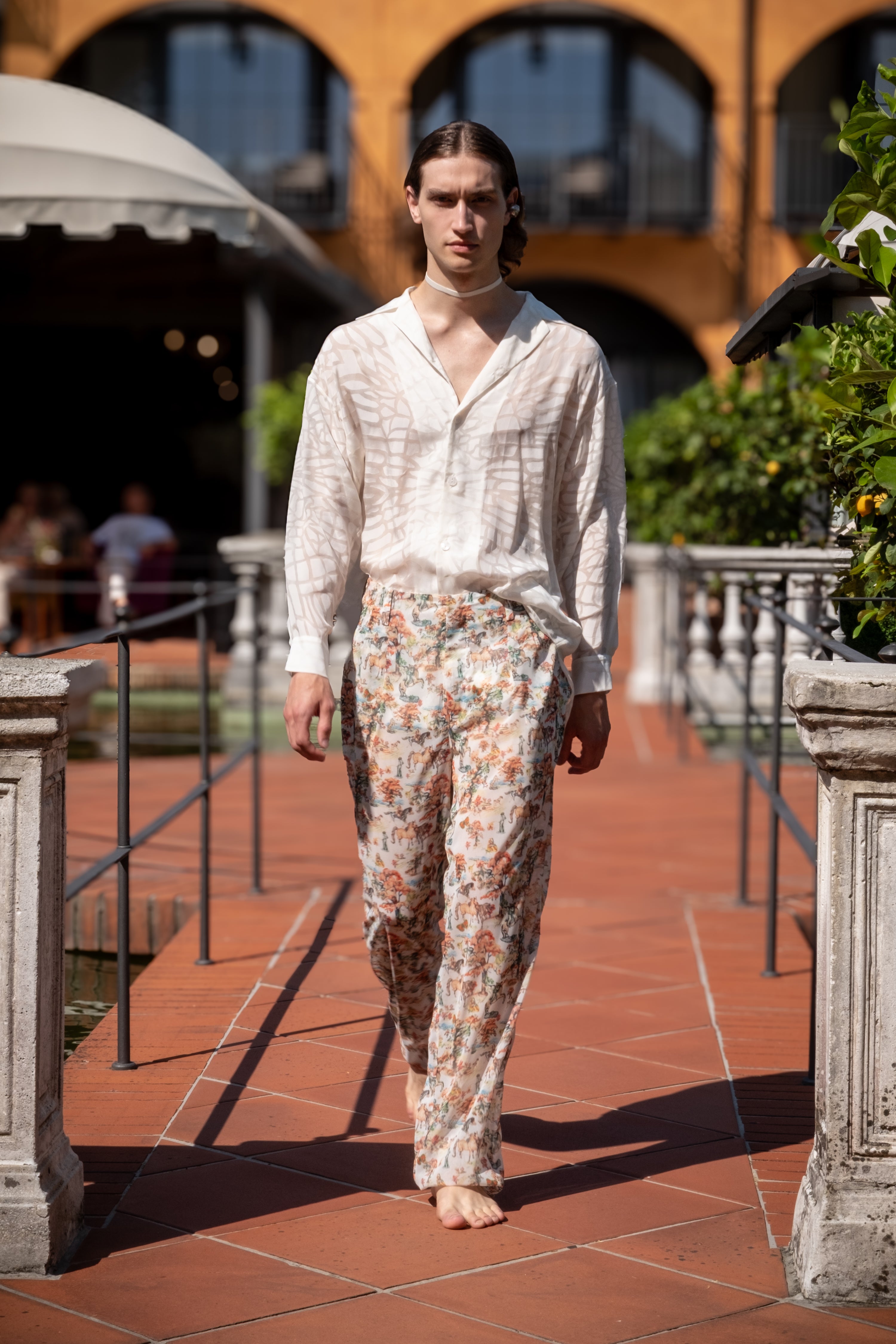 White devoré silk shirt