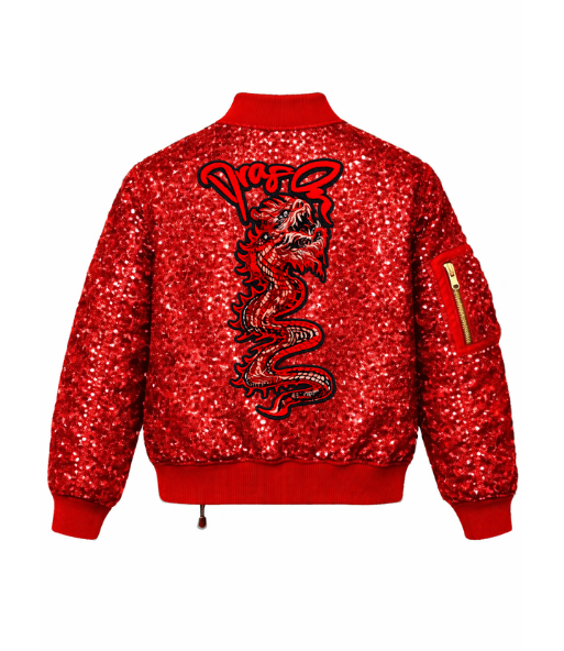 Dragon Sequin Red Bomber Jacket