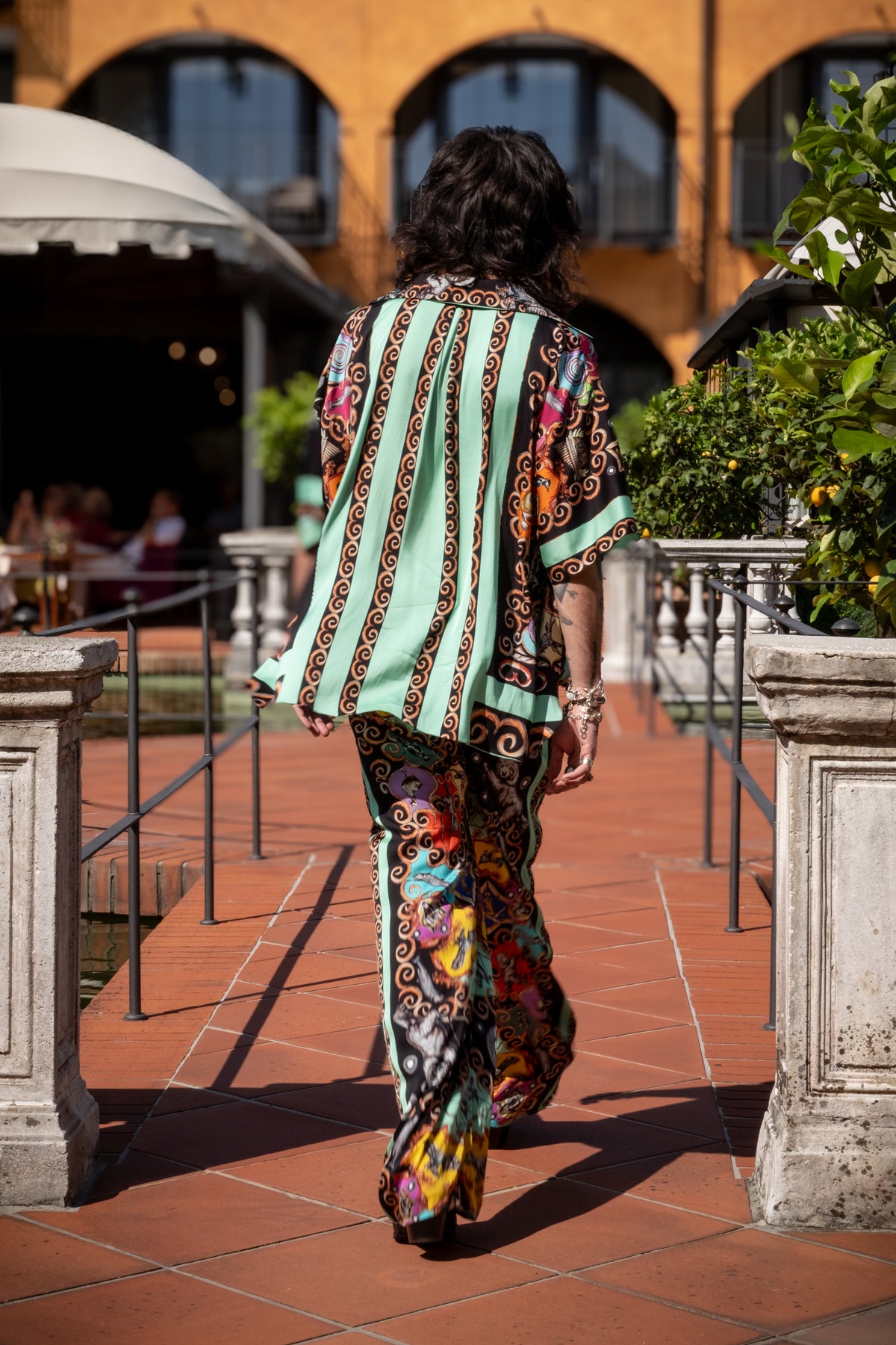 Blusa in Seta Stretch con Stampa Menta