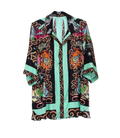 Mint-Print Stretch Silk Blouse