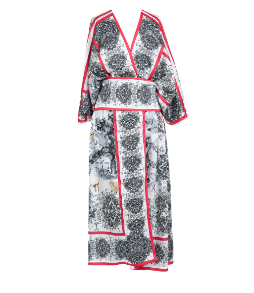 Kimono in Twill di Seta Riciclata con Stampa Albero