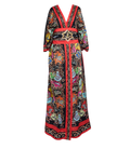 Kimono in Twill di Seta Riciclata con Stampa Segni Zodiacali Rossa