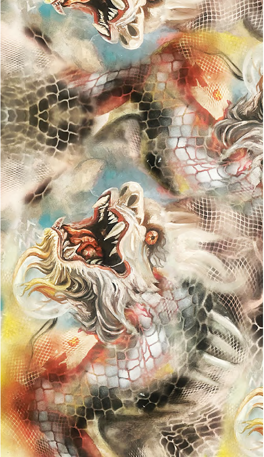 Silk Scarf Hand Fringed Dragon