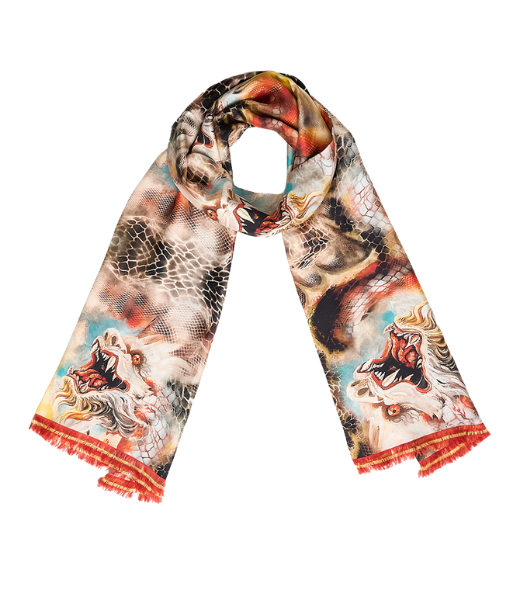 Silk Scarf Hand Fringed Dragon