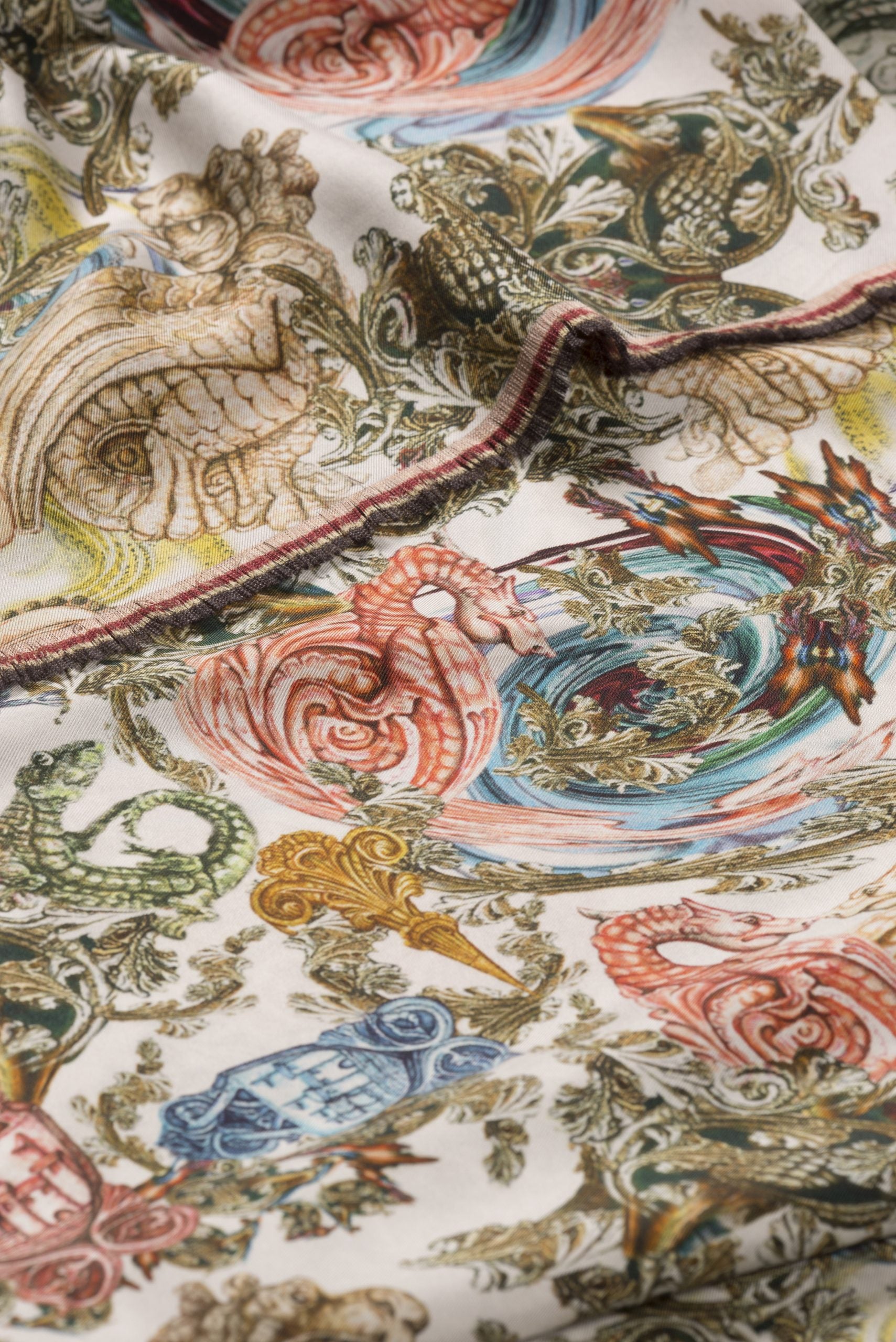 Silk Scarf Dragon White
