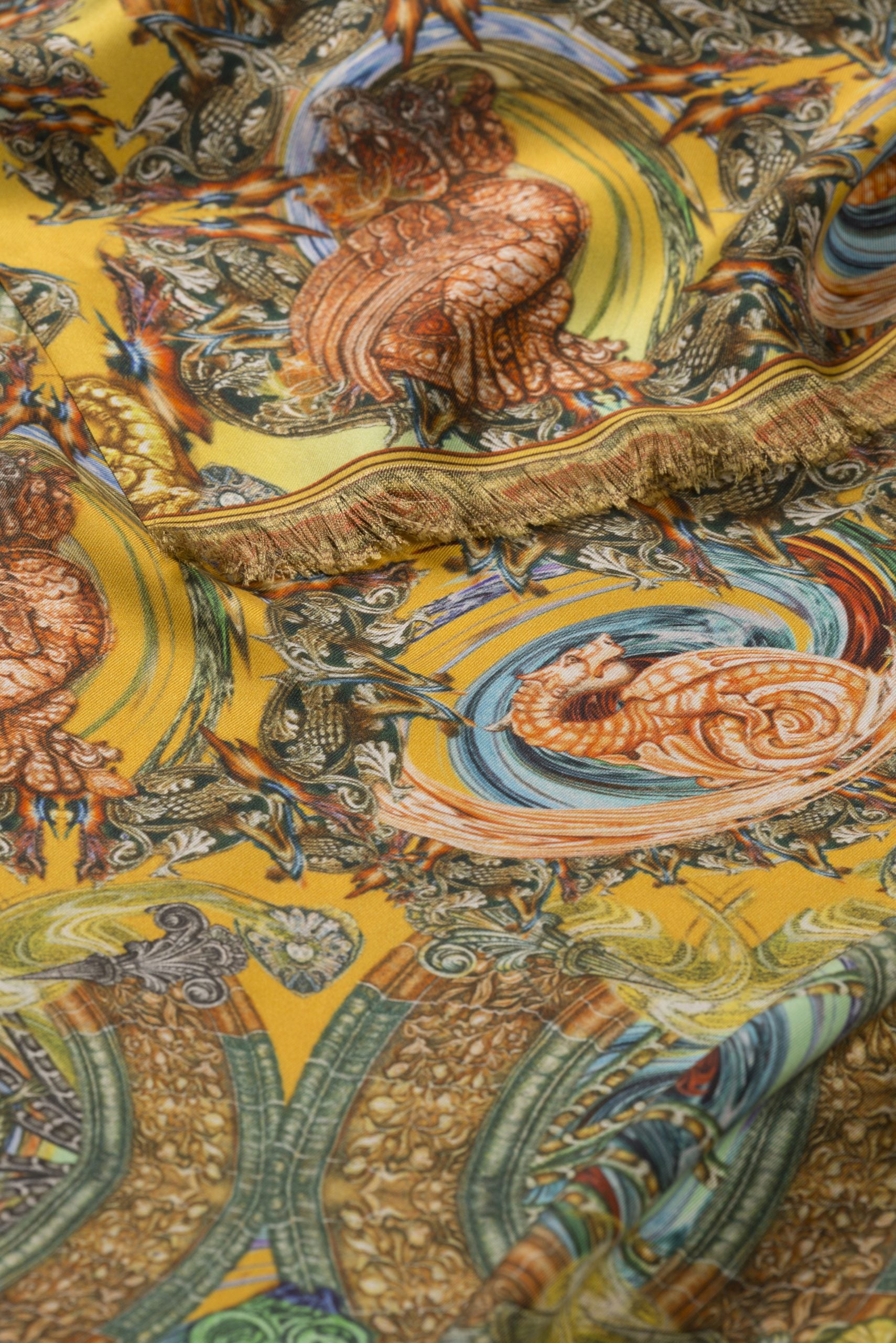 Silk Scarf Dragon Yellow