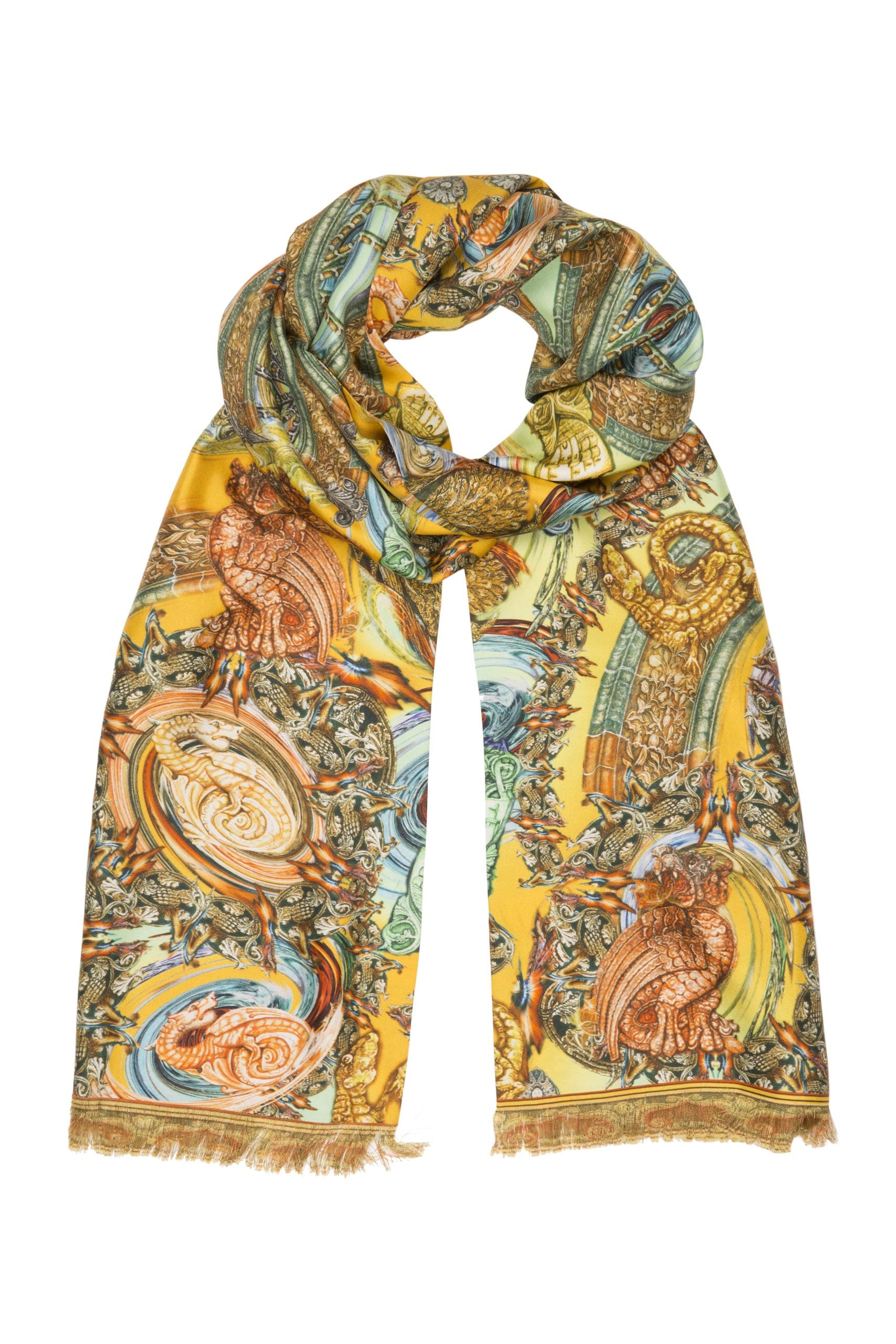 Silk Scarf Dragon Yellow