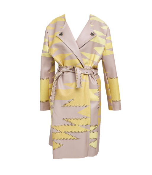 Schlichter Mantel aus veganem Leder mit Tribal-Print