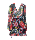 Robe portefeuille colorée à imprimé tribal en mousseline de soie et georgette recyclée
