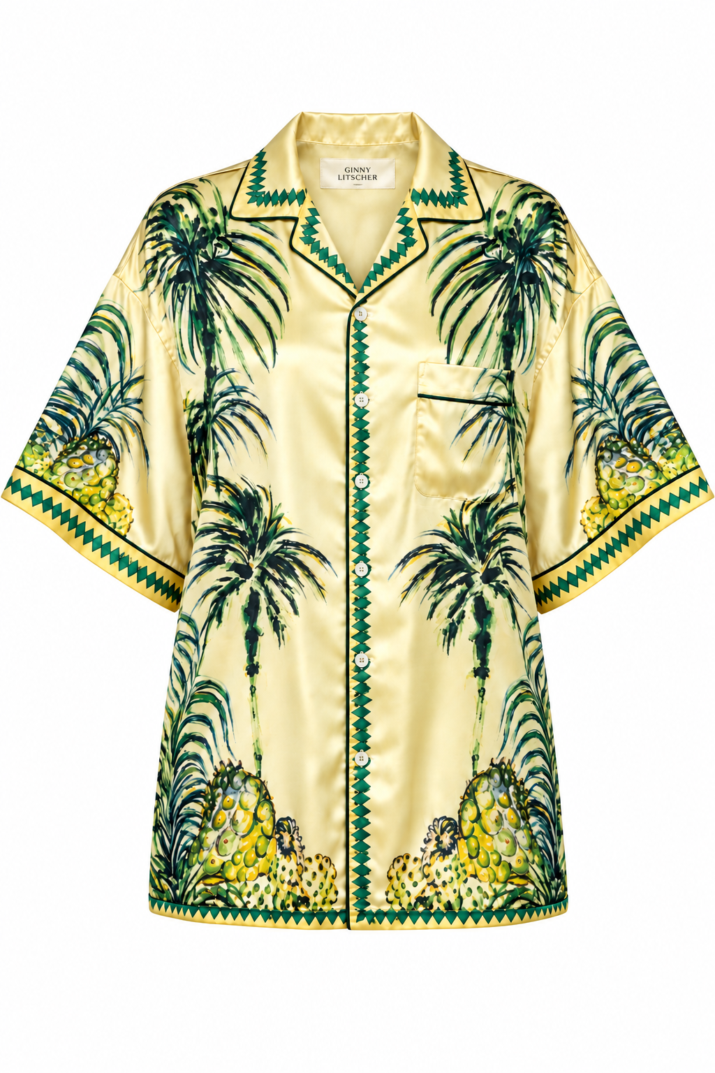 Yellow Palm Print Shirt, shown flat on a white background