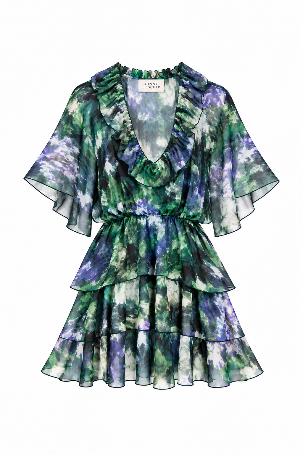 The Watercolour Ruffle-Trimmed Dress, shown flat on a white background