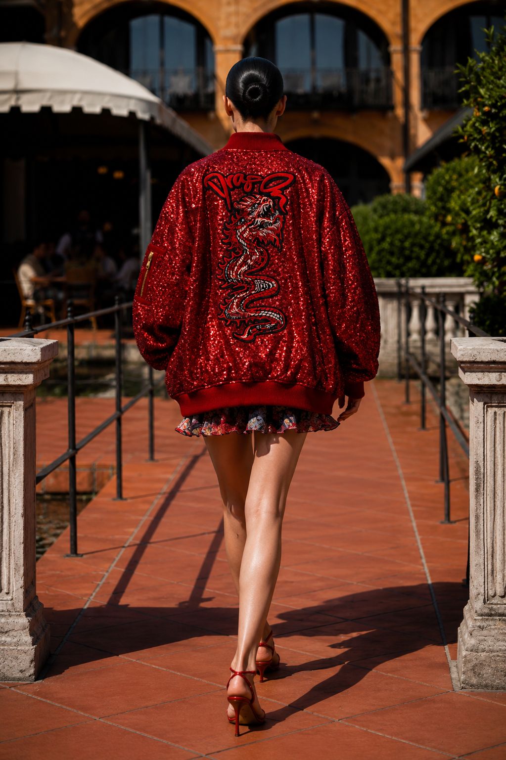 Dragon Sequin Red Bomber Jacket