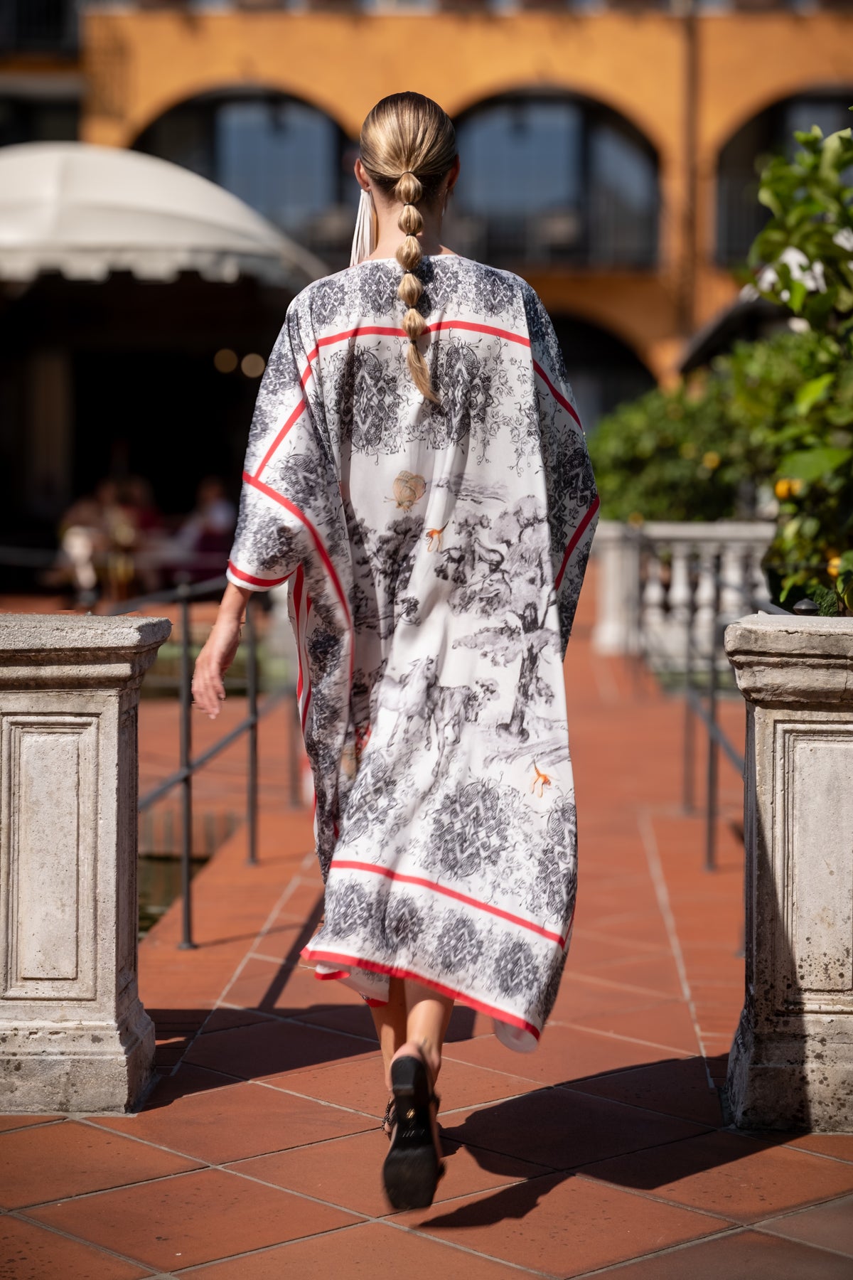 Kimono in Twill di Seta Riciclata con Stampa Albero