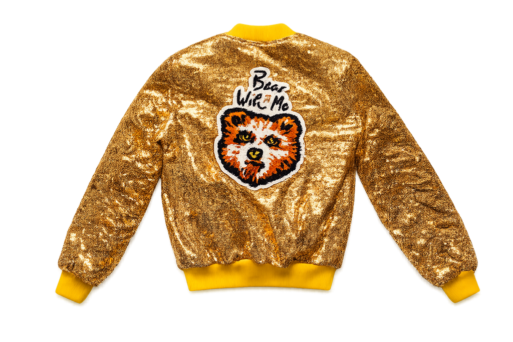 Bear With Me Gold Bomber Jacket