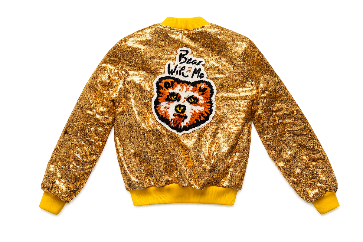 Bear With Me Gold Bomber Jacket