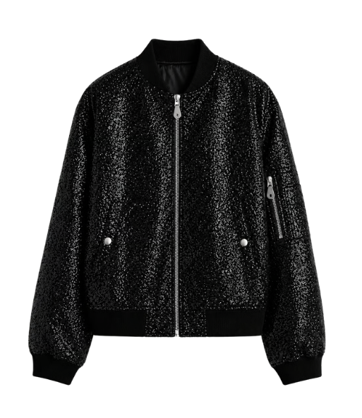 Dragon Sequin Black Bomber Jacket