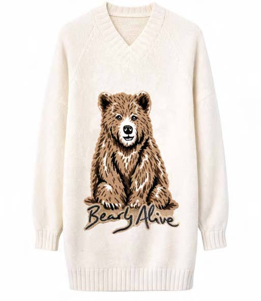 Bearly Alive Oversized Knit White Jumper-Dress