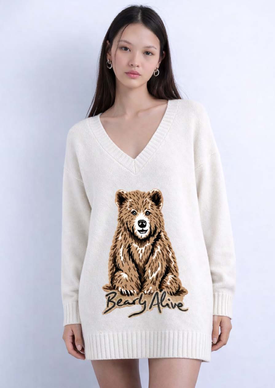 Bearly Alive Oversized Knit White Jumper-Dress