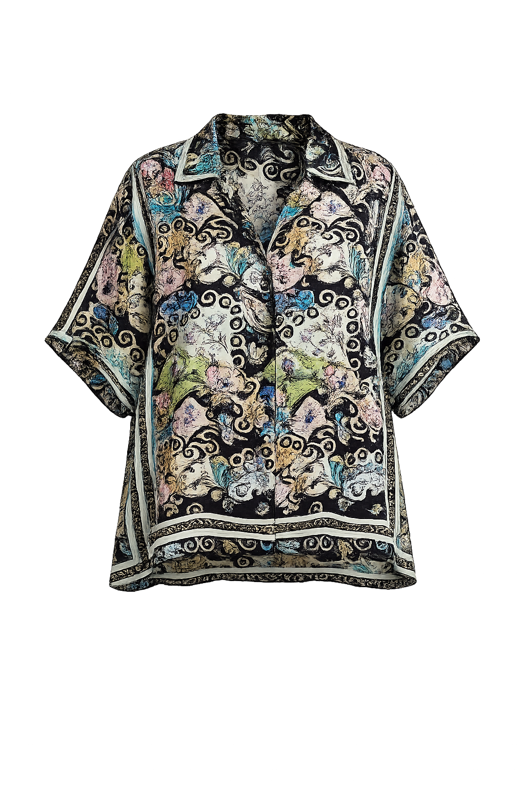 Blusa in Seta Stretch con Stampa Menta